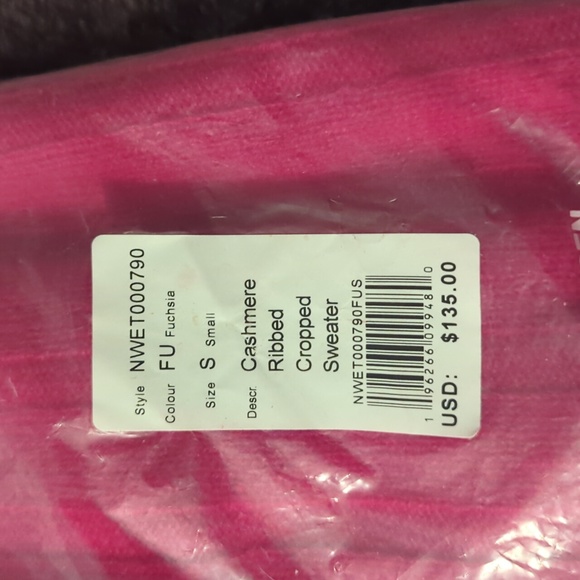 NWT - Naadam - 100% Mongolian ribbed cropped sweater Size - S - color Fuchia - Picture 7 of 8